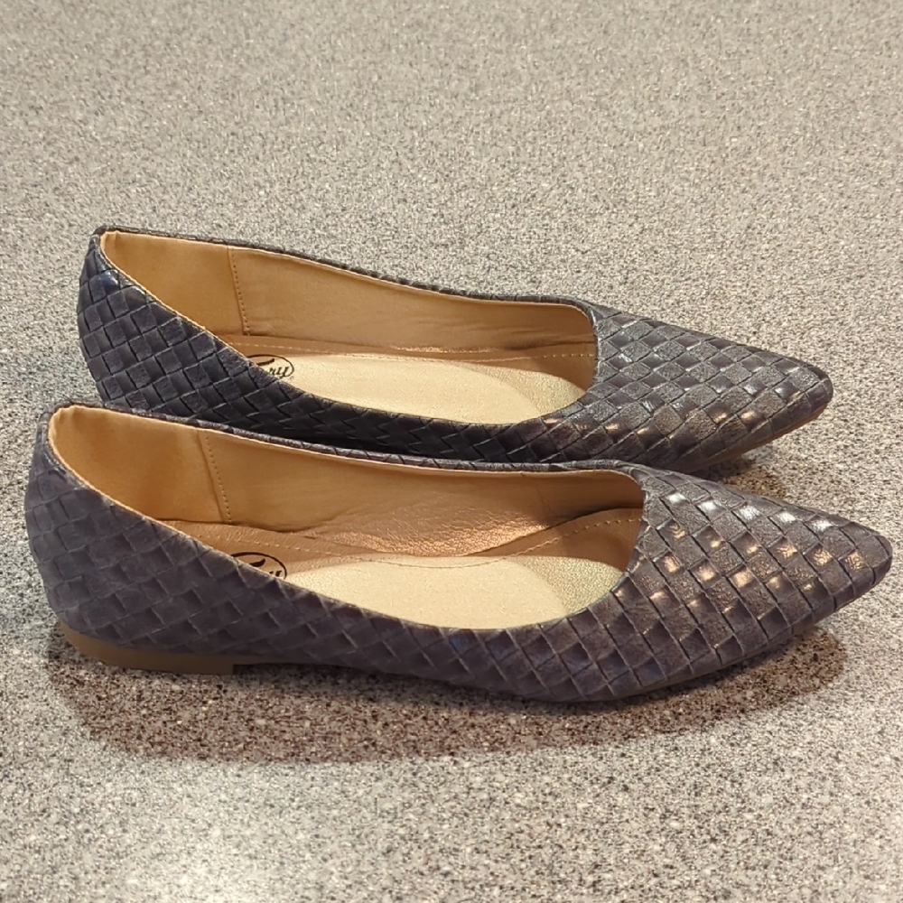 Trary Elegant Blue Gray Woven Pointed Toe Flats 8